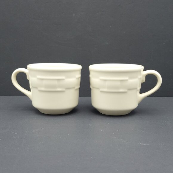 Longaberger Pottery Woven Traditions Ivory Flat Cups Small Coffee Mugs Teacups - Picture 1 of 8